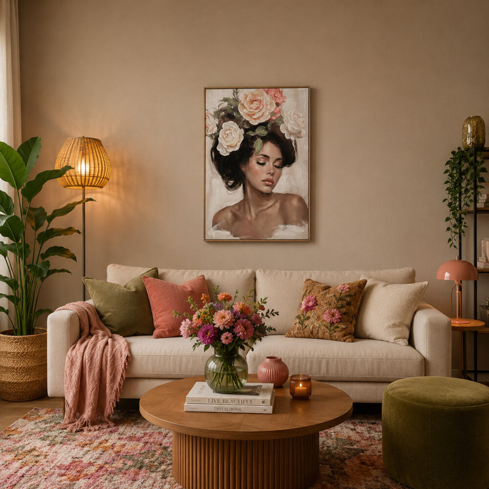 Melting Pot - Schilderij Flowered Hairdress Right Canvas 70x100cm Houten Lijst Melting Pot - Schilderij Flowered Hairdress Right Canvas 70x100cm Houten Lijst