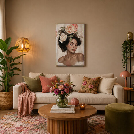 Melting Pot - Schilderij Flowered Hairdress Right Canvas 70x100cm Houten Lijst Melting Pot - Schilderij Flowered Hairdress Right Canvas 70x100cm Houten Lijst