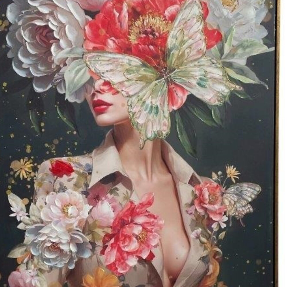 Melting Pot - Schilderij Lady Butterfly Left Canvas 70x140cm Houten Lijst Melting Pot - Schilderij Lady Butterfly Left Canvas 70x140cm Houten Lijst