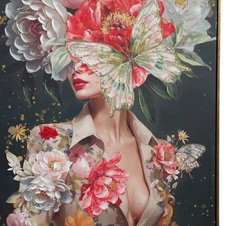 Melting Pot - Schilderij Lady Butterfly Left Canvas 70x140cm Houten Lijst Melting Pot - Schilderij Lady Butterfly Left Canvas 70x140cm Houten Lijst
