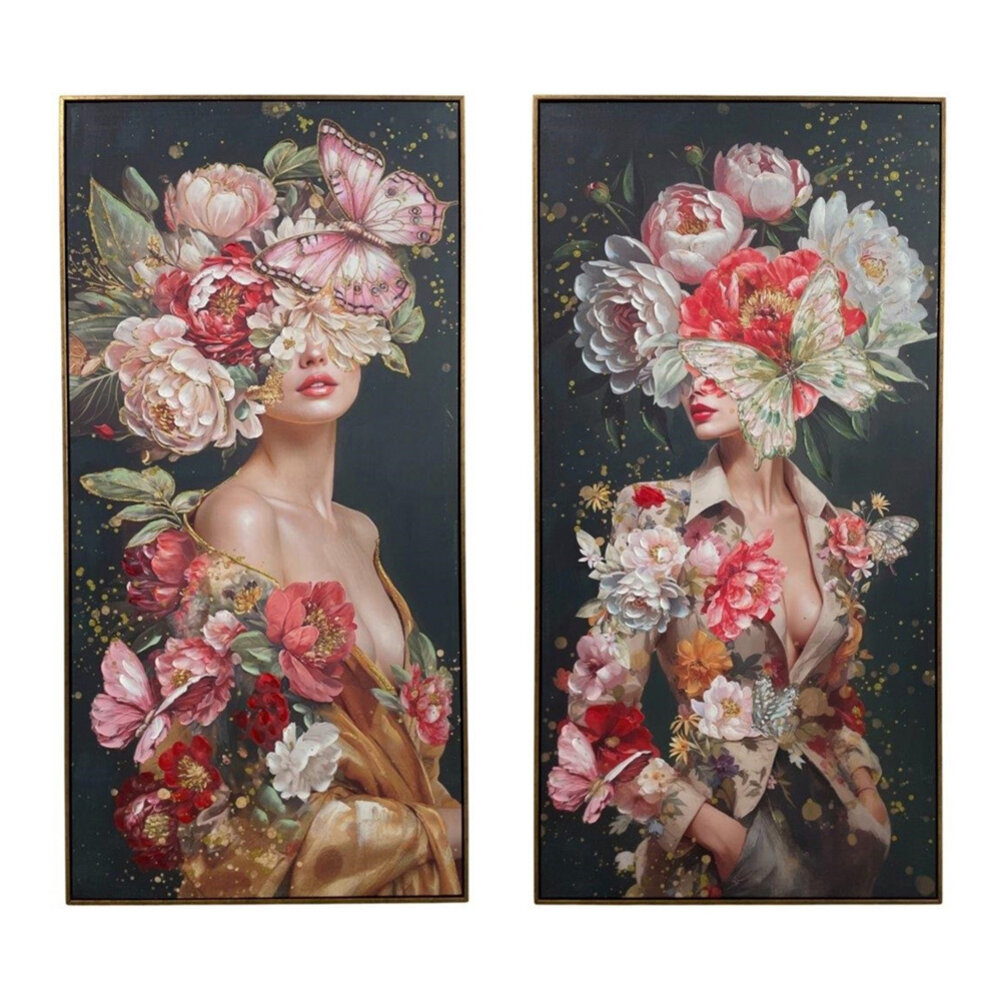 Melting Pot - Schilderij Lady Butterfly Right Canvas 70x140cm Houten Lijst Melting Pot - Schilderij Lady Butterfly Right Canvas 70x140cm Houten Lijst