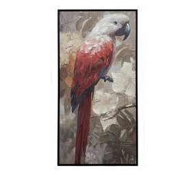 Melting Pot - Schilderij Papegaai Rood-Wit Canvas 50x100cm Zwarte Lijst Melting Pot - Schilderij Papegaai Rood-Wit Canvas 50x100cm Zwarte Lijst
