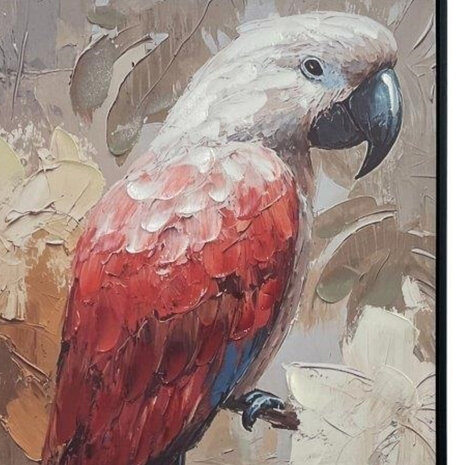 Melting Pot - Schilderij Papegaai Rood-Wit Canvas 50x100cm Zwarte Lijst Melting Pot - Schilderij Papegaai Rood-Wit Canvas 50x100cm Zwarte Lijst