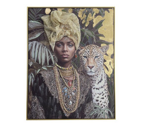Melting Pot - Schilderij Woman with Leopard Canvas 75x100cm Gouden Lijst Melting Pot - Schilderij Woman with Leopard Canvas 75x100cm Gouden Lijst