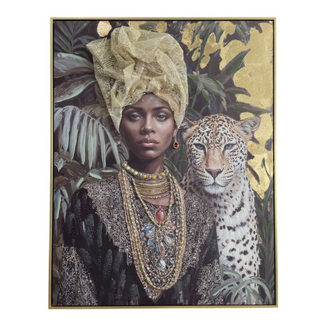 Melting Pot - Schilderij Woman with Leopard Canvas 75x100cm Gouden Lijst Melting Pot - Schilderij Woman with Leopard Canvas 75x100cm Gouden Lijst