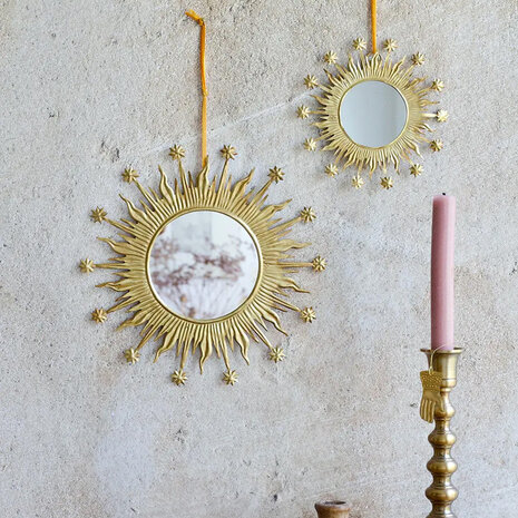 Melting Pot - Spiegeltje Rond Flames Stars Antiek Goud 25x25cm