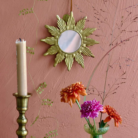 Melting Pot - Spiegeltje Rond Ster Antiek Goud Messing 15x15cm