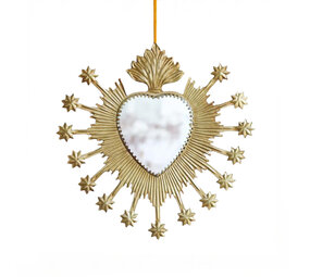 Melting Pot - Spiegeltje Hart Flame Stars Antiek Goud 24x24cm