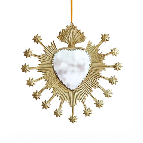 Melting Pot - Spiegeltje Hart Flame Stars Antiek Goud 24x24cm