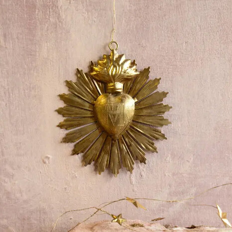 Melting Pot - Wand Ornament Mini Stralend Hart Antiek Goud 11x12cm Melting Pot - Wand Ornament Mini Stralend Hart Antiek Goud 11x12cm