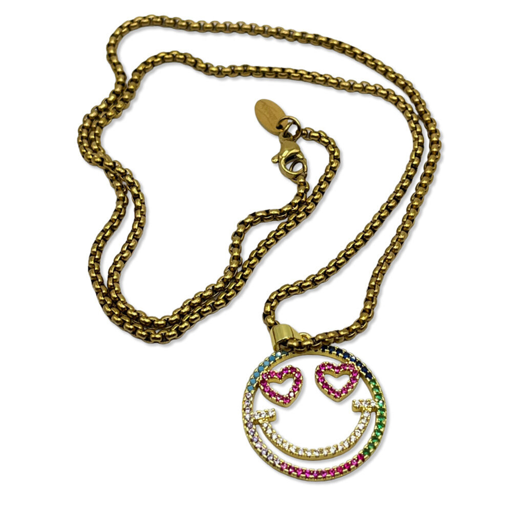 Melting Pot - Ketting Smiley Strass Multicolor Verguld RVS 54cm Melting Pot - Ketting Smiley Strass Multicolor Verguld RVS 54cm