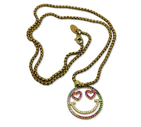 Melting Pot - Ketting Smiley Strass Multicolor Verguld RVS 54cm Melting Pot - Ketting Smiley Strass Multicolor Verguld RVS 54cm