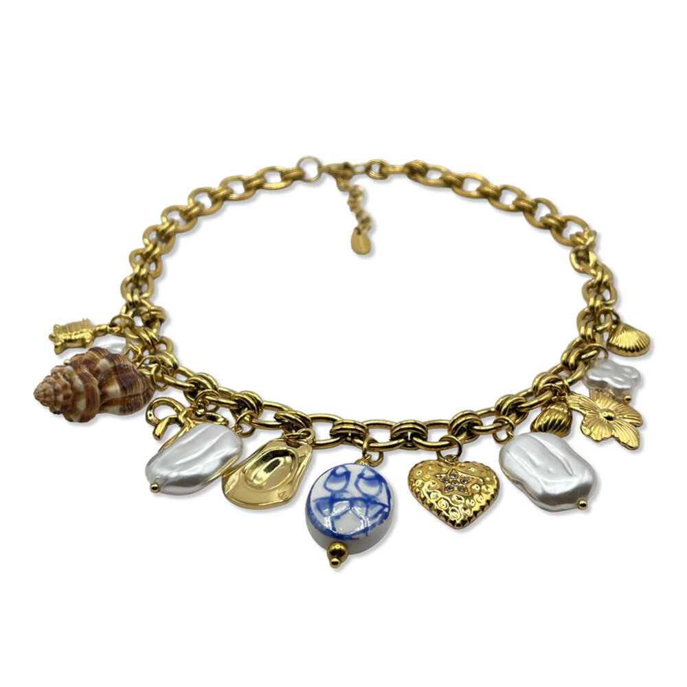 Melting Pot Exclusive - Ketting Summer Schakels met Bedels Verguld RVS 40cm Melting Pot Exclusive - Ketting Summer Schakels met Bedels Verguld RVS 40cm