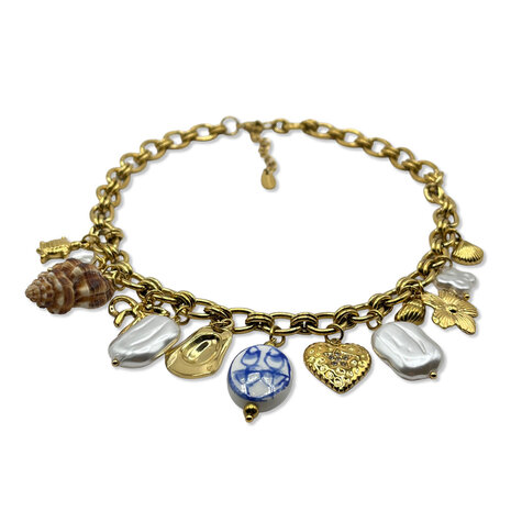 Melting Pot Exclusive - Ketting Summer Schakels met Bedels Verguld RVS 40cm Melting Pot Exclusive - Ketting Summer Schakels met Bedels Verguld RVS 40cm