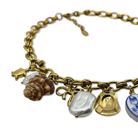 Melting Pot Exclusive - Ketting Summer Schakels met Bedels Verguld RVS 40cm Melting Pot Exclusive - Ketting Summer Schakels met Bedels Verguld RVS 40cm