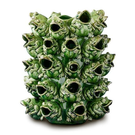 Werns - Vaas Kikkers Groen Keramiek 27x32cm - Handgemaakt Werns - Vaas Kikkers Groen Keramiek 27x32cm - Handgemaakt