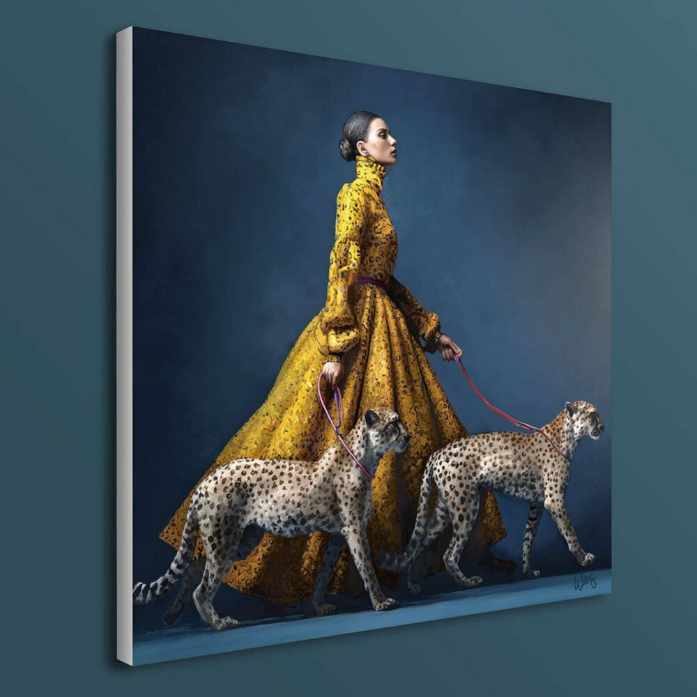 Werns - Schilderij The Cheetah Keeper Acryl op Canvas 100x100cm
