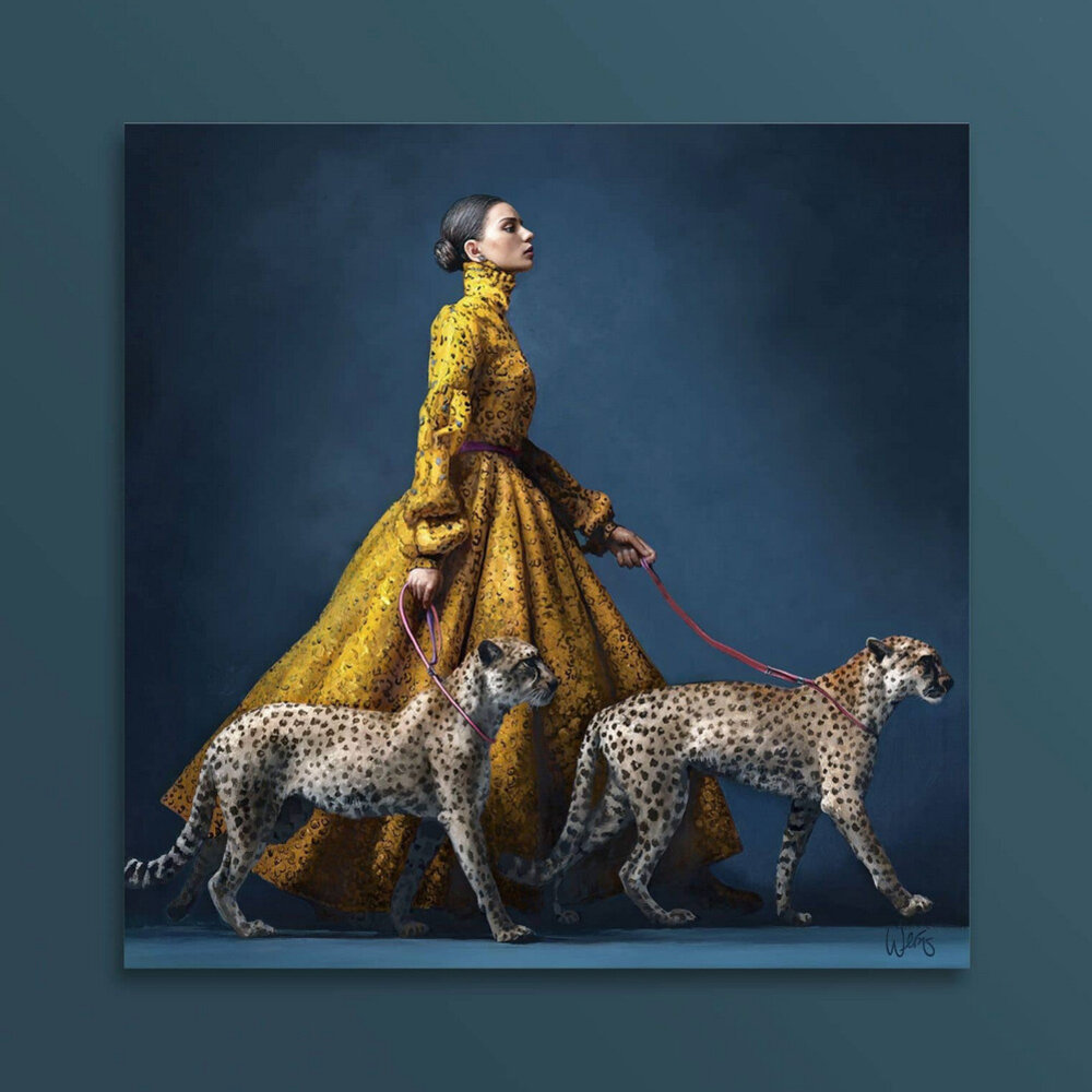 Werns - Schilderij The Cheetah Keeper Acryl op Canvas 100x100cm