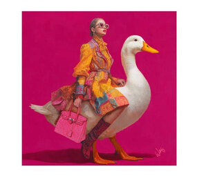 Werns - Schilderij Lady on Duck Acryl op Canvas 100x100cm Werns - Schilderij Lady on Duck Acryl op Canvas 100x100cm