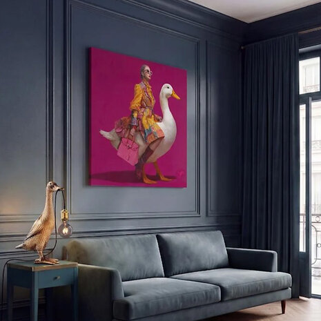 Werns - Schilderij Lady on Duck Acryl op Canvas 100x100cm Werns - Schilderij Lady on Duck Acryl op Canvas 100x100cm