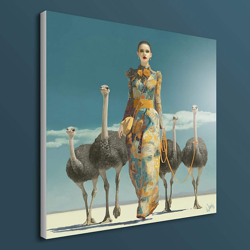 Werns - Schilderij Ostrich Queen Acryl op Canvas 100x100cm Werns - Schilderij Ostrich Queen Acryl op Canvas 100x100cm