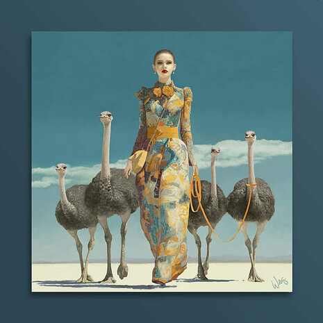 Werns - Schilderij Ostrich Queen Acryl op Canvas 100x100cm Werns - Schilderij Ostrich Queen Acryl op Canvas 100x100cm
