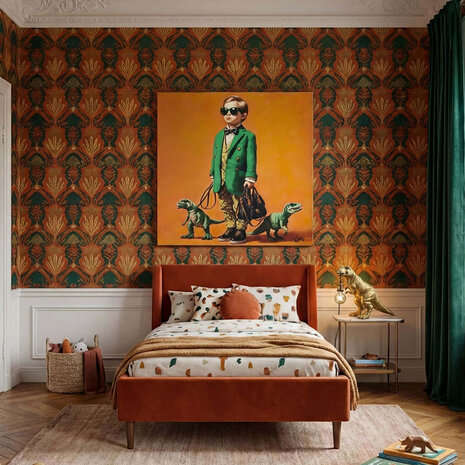 Werns - Schilderij Jongen met Dino Acryl op Canvas 100x100cm
