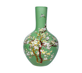 Melting Pot - Vaas Chinees Vogels Bloesem Groen Porselein 23x36cm