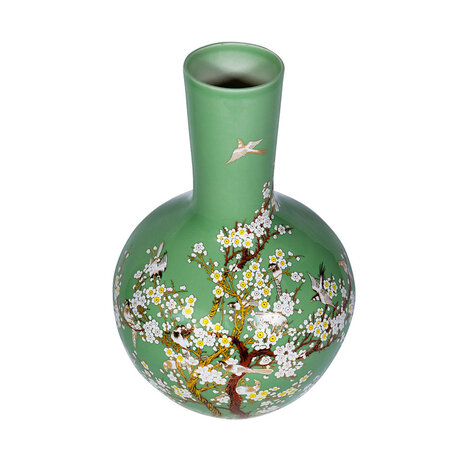 Melting Pot - Vaas Chinees Vogels Bloesem Groen Porselein 23x36cm