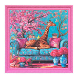 Colmore - Schilderij Henry Giraf Multicolor Acryl 80x80cm Roze Sierlijst