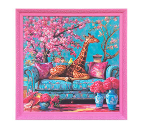 Colmore - Schilderij Henry Giraf Multicolor Acryl 80x80cm Roze Sierlijst