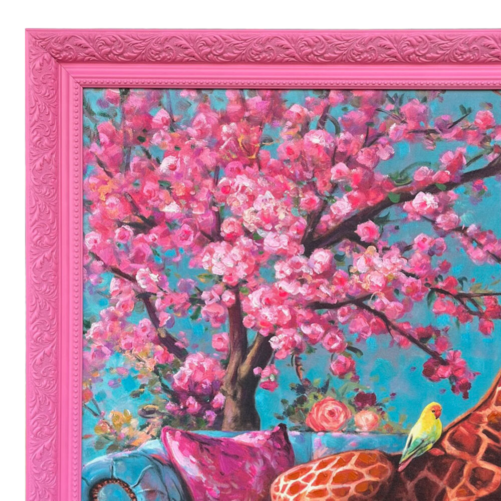 Colmore - Schilderij Henry Giraf Multicolor Acryl 80x80cm Roze Sierlijst