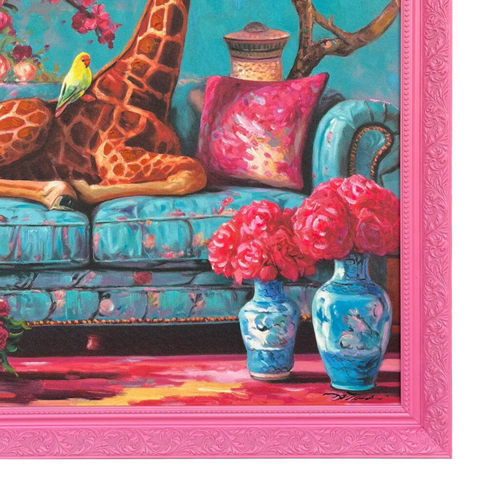 Colmore - Schilderij Henry Giraf Multicolor Acryl 80x80cm Roze Sierlijst