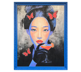 Colmore - Schilderij May Asian Woman Zwart Blauw Acryl 90x120cm Blauwe Sierlijst