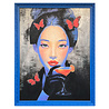 Colmore - Schilderij May Asian Woman Zwart Blauw Acryl 90x120cm Blauwe Sierlijst