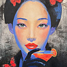 Colmore - Schilderij May Asian Woman Zwart Blauw Acryl 90x120cm Blauwe Sierlijst