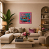 Colmore - Schilderij Henry Giraf Multicolor Acryl 80x80cm Roze Sierlijst