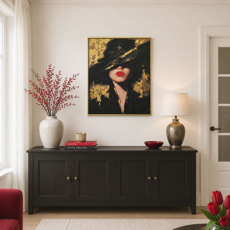 Colmore - Schilderij Paige Woman Zwart Goud Acryl 90x120cm Gouden Lijst Colmore - Schilderij Paige Woman Zwart Goud Acryl 90x120cm Gouden Lijst