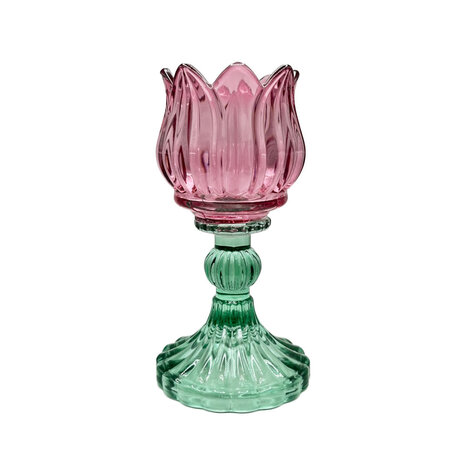 Melting Pot - Waxinehouder Tulp Turquoise Mix Glas 8x15cm 3 kleuren