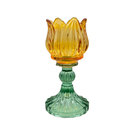 Melting Pot - Waxinehouder Tulp Turquoise Mix Glas 8x15cm 3 kleuren