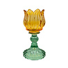Melting Pot - Waxinehouder Tulp Turquoise Mix Glas 8x15cm 3 kleuren