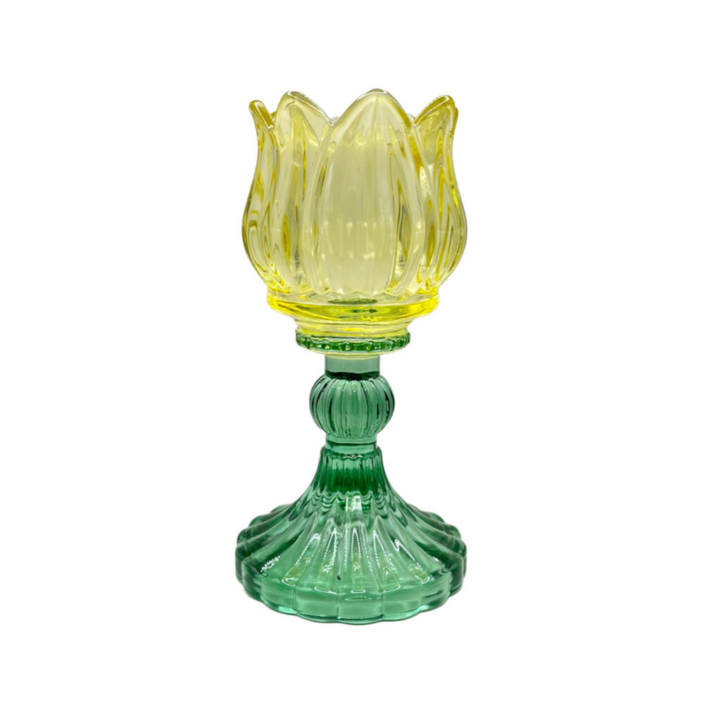 Melting Pot - Waxinehouder Tulp Turquoise Mix Glas 8x15cm 3 kleuren