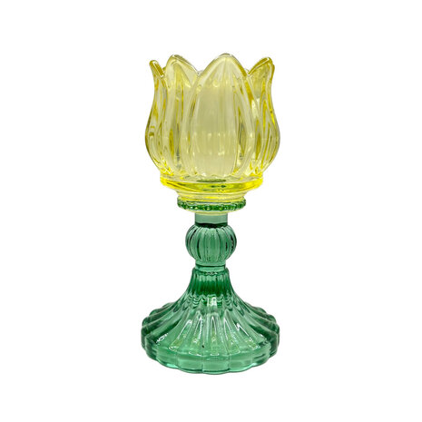 Melting Pot - Waxinehouder Tulp Turquoise Mix Glas 8x15cm 3 kleuren
