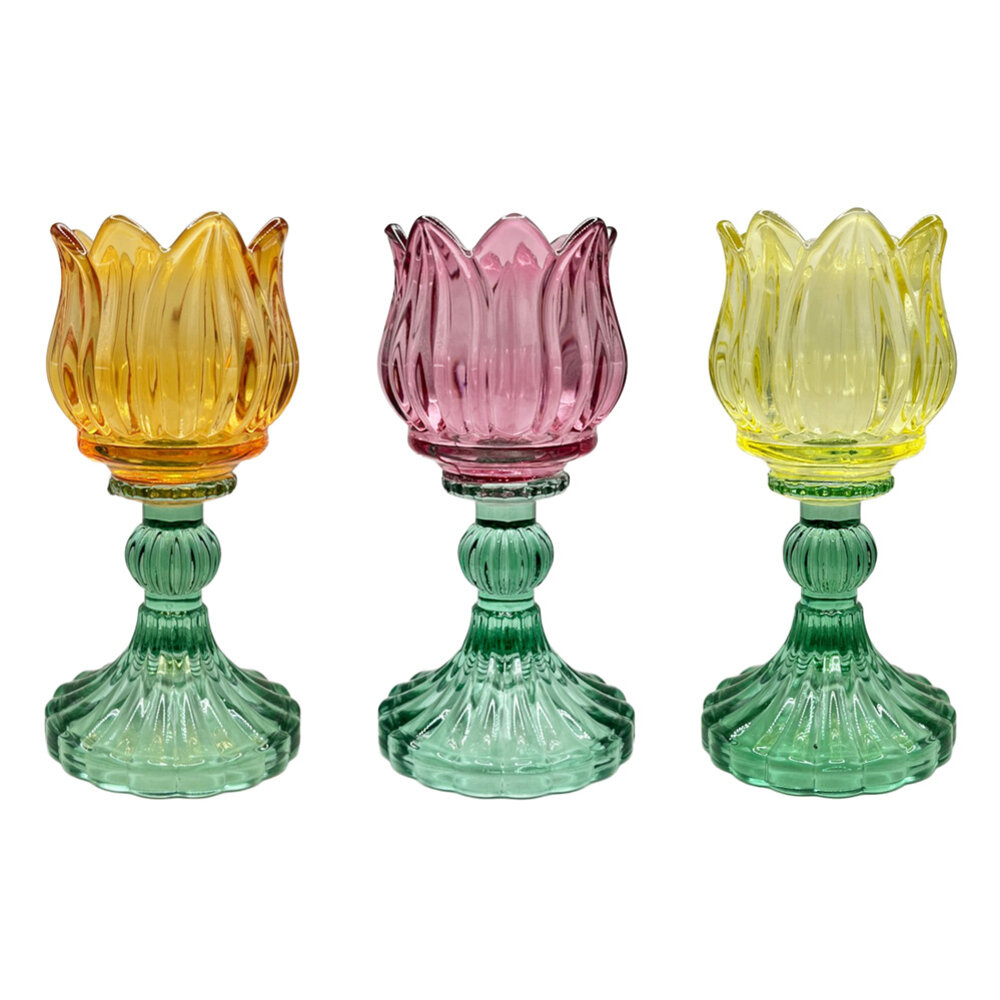Melting Pot - Waxinehouder Tulp Turquoise Mix Glas 8x15cm 3 kleuren