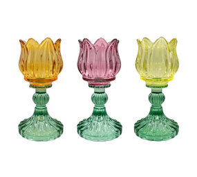Melting Pot - Waxinehouder Tulp Turquoise Mix Glas 8x15cm 3 kleuren