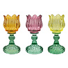 Melting Pot - Waxinehouder Tulp Turquoise Mix Glas 8x15cm 3 kleuren