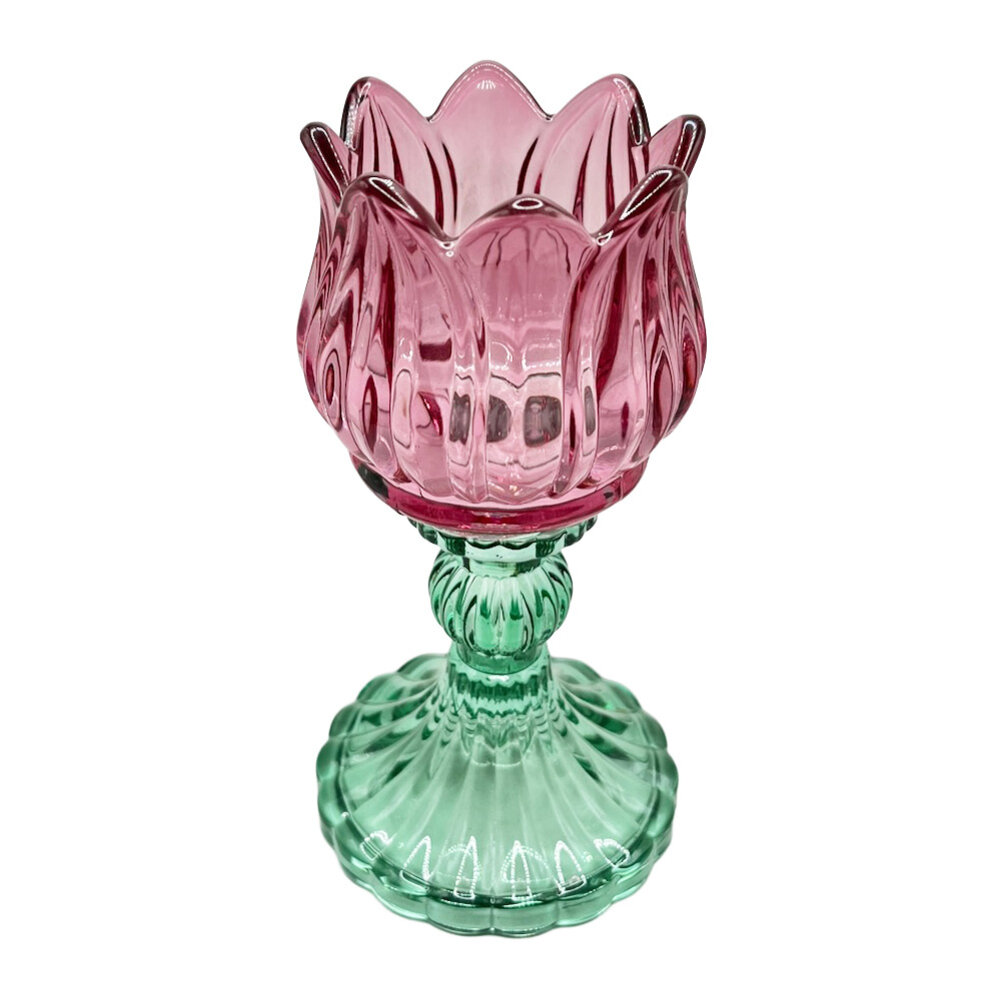 Melting Pot - Waxinehouder Tulp Turquoise Mix Glas 8x15cm 3 kleuren