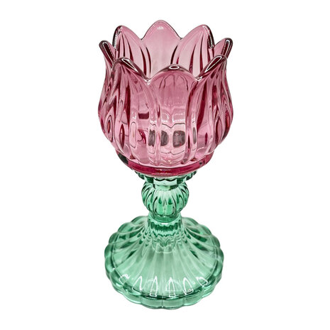 Melting Pot - Waxinehouder Tulp Turquoise Mix Glas 8x15cm 3 kleuren