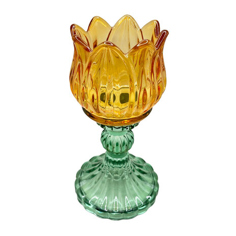 Melting Pot - Waxinehouder Tulp Turquoise Mix Glas 8x15cm 3 kleuren
