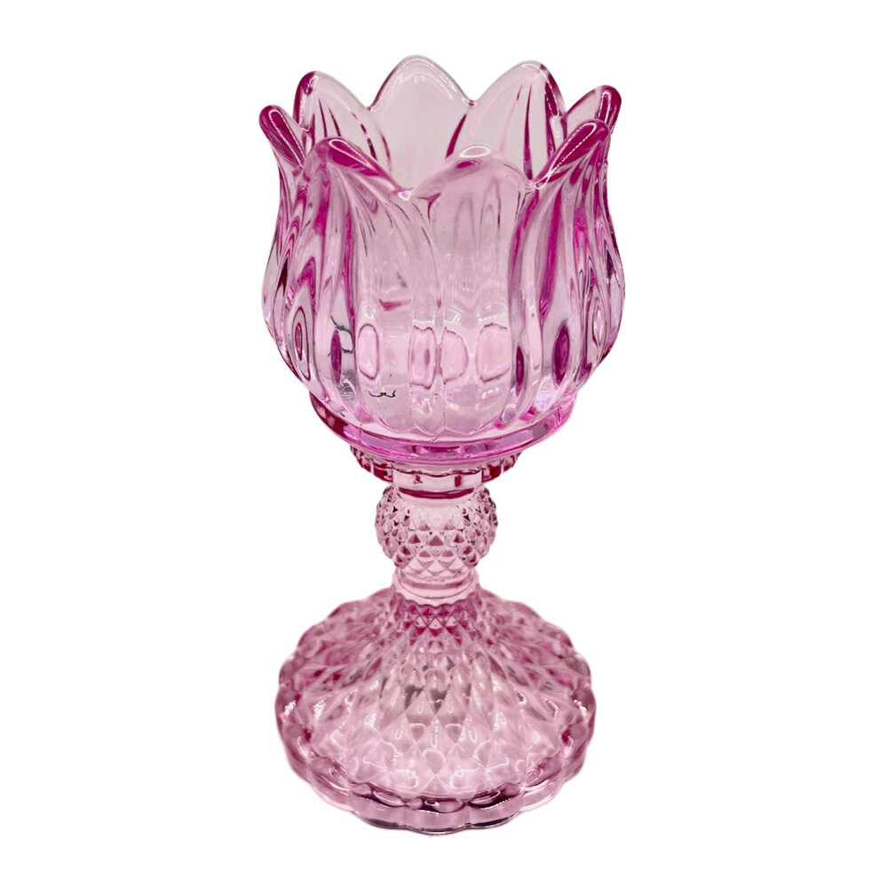 Melting Pot - Waxinehouder Tulp Roze Glas 8x15cm